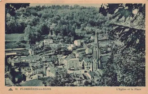AK / Ansichtskarte Plombieres-les-Bains EPINAL 88 Vosges Kirche Place Stadtansicht Tal Wald Haeuser Kirchturm Vogelperspektive