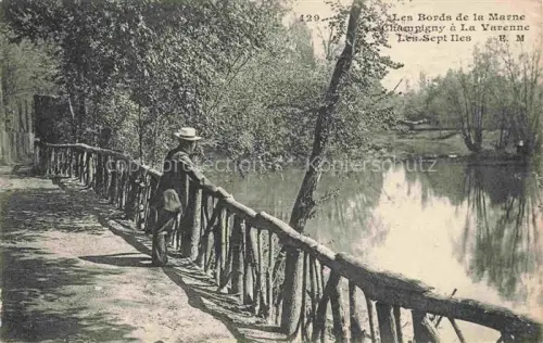 AK / Ansichtskarte CHAMPIGNY-SUR-MARNE NOGENT-SUR-MARNE 94 Val-de-Marne Bords-de-la-Marne Sept-Îles La-Varenne Holzzaun Spaziergaenger Fluss Baeume Uferpromenade