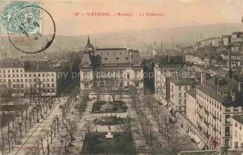 AK / Ansichtskarte SAINT-ETIENNE  ST-ETIENNE 42 Loire Marengo Préfecture Place-Marengo Kiosk Brunnen Platz Baeume Stadtblick Fabrikschornsteine