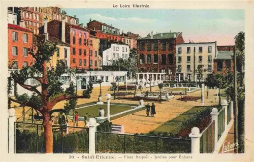 AK / Ansichtskarte SAINT-ETIENNE  ST-ETIENNE 42 Loire Place-Raspail Jardins-pour-Enfants Kinderspielgarten Blumenbeete Park Passanten Stadtgebaeude Baeume