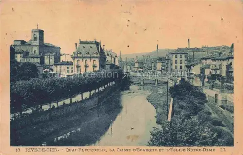 AK / Ansichtskarte Rive-de-Gier Saint-Etienne 42 Loire Quai-Fleurdelix Caisse-d Épargne Église-Notre-Dame Fluss-Gier Industrie Schornstein Haeuser Quai-Neuf