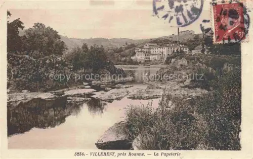 AK / Ansichtskarte Villerest ROANNE 42 Loire Papeterie Papierfabrik Fluss Felsen Baeume Huegel Fabrikgebaeude Schornstein