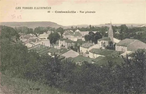 AK / Ansichtskarte Contrexeville Neufchateau 88 Vosges Kirchturm Daecher Baeume Huegel Altstadt
