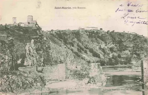 AK / Ansichtskarte St-Maurice-en-Gourgois Montbrison 42 Loire Burgturm Ruine Fluss Felsen Huegel Tal Brueckenreste Roanne