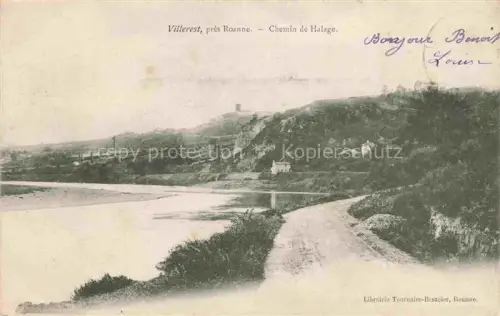 AK / Ansichtskarte Villerest ROANNE 42 Loire Chemin-de-Halage Loire Fluss Weg Burgturm Felsen Huegel Treidelpfad