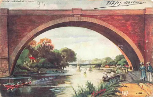 AK / Ansichtskarte NOGENT-SUR-MARNE 94 Val-de-Marne Viadukt Bogenbruecke Marne Ruderboote Uferpromenade Spaziergaenger Baeume Fluss