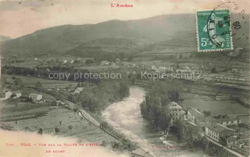 AK / Ansichtskarte FOIX 09 Ariege Fluss Bergtal Haeuser Berge Bahnlinie Vogelschau Felder