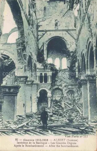 AK / Ansichtskarte ALBERT  Peronne 80 Somme Interieur de la Baslique Les Grandes Orgues Apres le bombardement