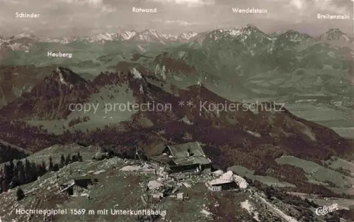 AK / Ansichtskarte Hochriesgipfel Hochrieshuette Hochriesshuette 1569m Rosenheim Unterkunftshaus Berghuette Alpenpanorama
