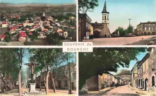 AK / Ansichtskarte Dourgne CASTRES 81 Tarn Vue-générale Place-de-l Eglise Promenade Avenue-du-Faubourg Kirchturm Kreuz Baeume Stadtansicht Mehrbildkarte