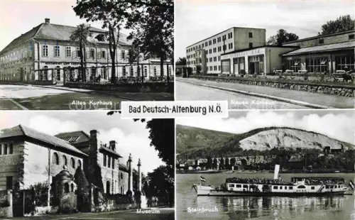 AK / Ansichtskarte Bad Deutsch-Altenburg Niederoesterreich AT Altes-Kurhaus Neues-Kurhaus Museum Steinbruch Donau Dampfschiff Kurort Mehrbildkarte