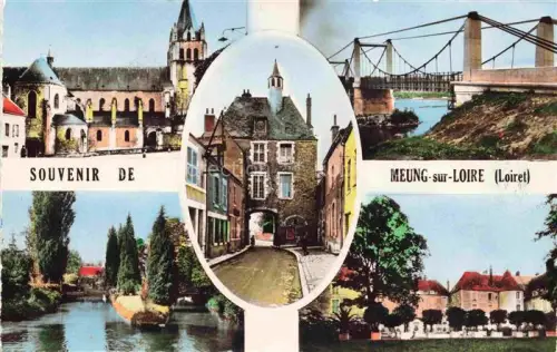 AK / Ansichtskarte Meung-sur-Loire Orleans 45 Loiret Kirche Haengebruecke Altstadtgasse Stadttor Loire Fluss Teich Mehrbildkarte