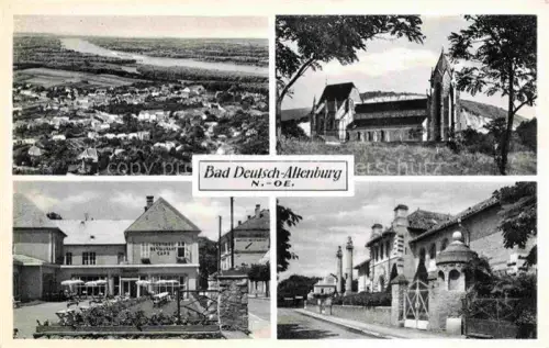 AK / Ansichtskarte Bad Deutsch-Altenburg Niederoesterreich AT Luftaufnahme Donau Kirche Restaurant-Café Kurgebaeude Kurort Mehrbildkarte
