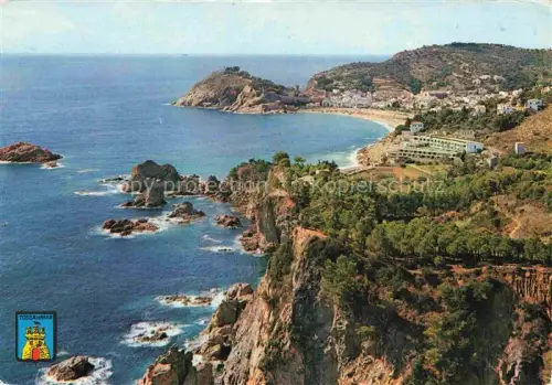 AK / Ansichtskarte TOssA DE MAR Costa Brava Gerona ES Costa-Brava Kueste Felsen Meer Strand Burg Panorama Hotel Wappen