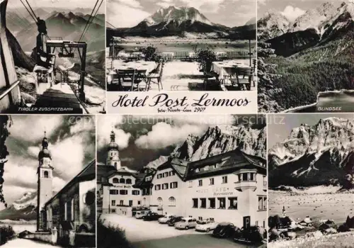 AK / Ansichtskarte Lermoos Tirol AT Hotel-Post Zugspitzbahn Blindsee Kirche Bergpanorama Mehrbild