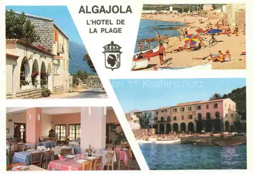 AK / Ansichtskarte Algajola CALVI 2B Haute-Corse Hotel-de-la-Plage Strand Sonnenbader Speisesaal Fischerboote Kueste Korsika