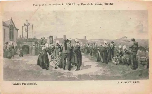 AK / Ansichtskarte Plougastel-Daoulas BREST 29 Finistere Pardon bretonische-Tracht Prozession Kirche Bannière Fresko Sévellec Rue-de-la-Mairie Rue-Jean-Macé