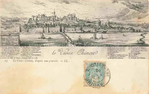 AK / Ansichtskarte Chinon 37 Indre et Loire Vieux-Chinon Gravure Burg Vienne Bruecke Segelboote Stadtmauer Mittelalter