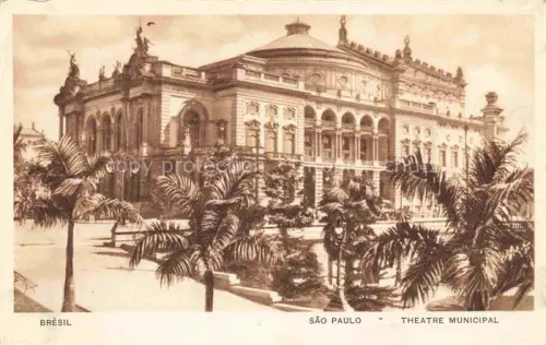 AK / Ansichtskarte SAO PAULO Brazil Theatre-Municipal Oper Palmen Neobarock Prachtbau Park Gebaeude