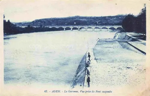 AK / Ansichtskarte AGEN 47 Lot-et-Garonne La-Garonne Pont-suspendu Bruecke Fluss Fischer Bogenviadukt Huegel Ufer