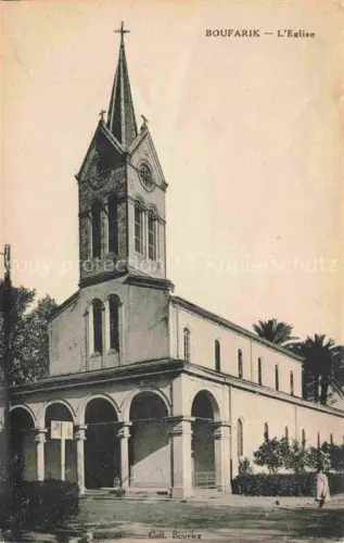 AK / Ansichtskarte Boufarik Algerie L Eglise Kirche Kirchturm Kolonialarchitektur Palmen Arkaden Kreuz