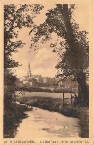 AK / Ansichtskarte ST-PAIR-SUR-MER Kairon-sur-Mer 50 Manche Église Kirchturm Baeume Bach Wiese Dorf Spiegelung