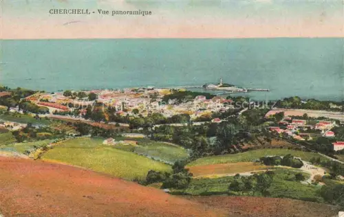AK / Ansichtskarte Cherchell Algerie Hafen Pier Mittelmeer Hafenstadt Felder Huegel Kuestenstadt