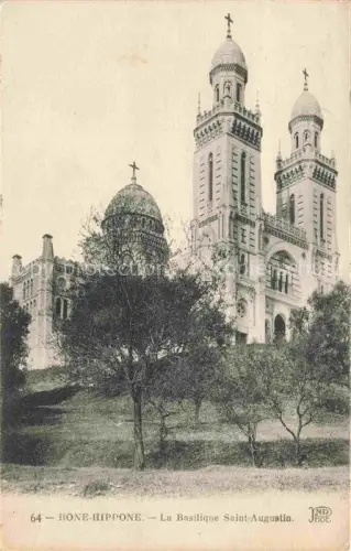 AK / Ansichtskarte Hippone BONE Annaba Constantine Algerie Basilique-Saint-Augustin Kathedrale Tuerme Kuppel Baeume Huegel