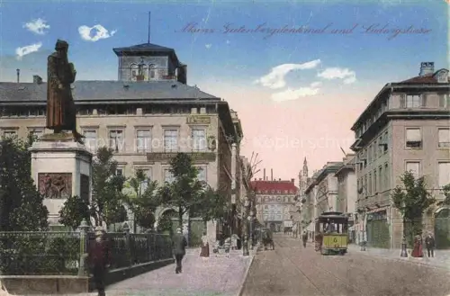 AK / Ansichtskarte MAINZ  Rhein Gutenbergdenkmal Ludwigstrasse Denkmal Strassenbahn Geschaefte Passanten
