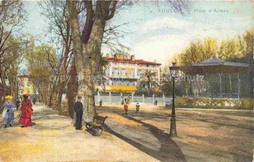 AK / Ansichtskarte TOULON-SUR-MER 83 Var Place-d Armes Park Kiosk Spaziergaenger Baeume Gaslaterne Handkoloriert