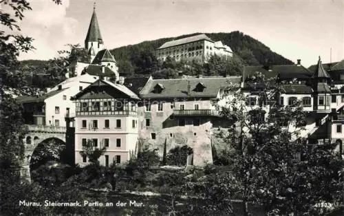 AK / Ansichtskarte Murau Steiermark AT Mur Altstadt Kirche Schloss Bruecke Fluss Echtfoto