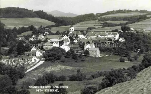 AK / Ansichtskarte Schaeffern Steiermark AT Sommerfrische Dorf Kirche Friedhof Huegel Felder Echtfoto