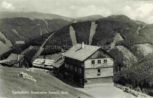 AK / Ansichtskarte Rosatinalpe Turrach Steiermark AT Caritasheim Rosatinalpe Turrach Berghuette Wald Skipiste Echtfoto