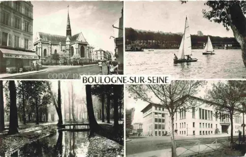 AK / Ansichtskarte BOULOGNE-SUR-SEINE BOULOGNE-BILLANCOURT 92 Kirche Tabac Segelboote Seine Bois-de-Boulogne Rathaus Mehrbildkarte Kanal