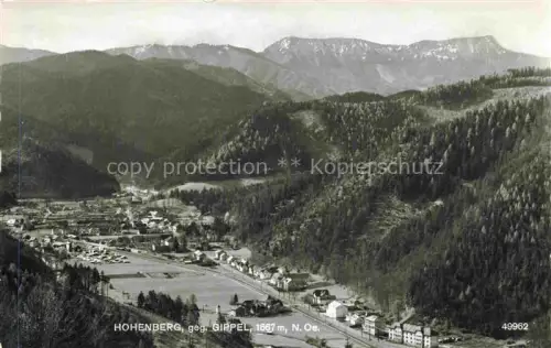 AK / Ansichtskarte Hohenberg Niederoesterreich AT Gippel Bergpanorama Tal Ortschaft Felder Wald Schneeberge