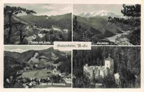 AK / Ansichtskarte Gutenstein Niederoesterreich AT Ruine Klostertal Schneeberg Talblick Wald Mehrbildkarte