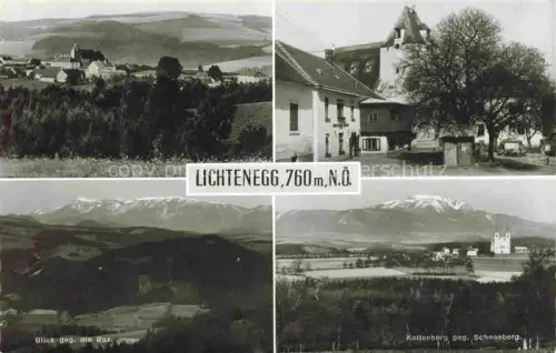 AK / Ansichtskarte Lichtenegg Niederoesterreich AT Dorfpanorama Gasthaus Rax Schneeberg Bergblick Mehrbildkarte
