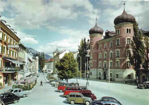 AK / Ansichtskarte LIENZ  Tirol AT Stadtplatz Liebburg Zwiebelturm Hotel-Schier Autos-1950er Baeume Stadtstrasse