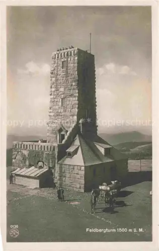 AK / Ansichtskarte Feldberg 1450m Schwarzwald BW Feldbergturm Gipfelturm Sandstein Schwarzwald Turmwart Pferd Karrenpferd Aussichtsturm S/W-Fotokarte
