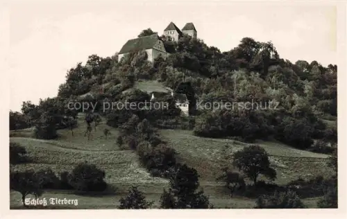 AK / Ansichtskarte Tierberg (Schloss) Braunsbach Wuerttemberg Schwaebisch Hall BW Schloss-Tierberg Burganlage Weinberge Wald Huegel S/W-Fotokarte