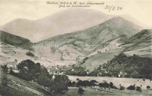 AK / Ansichtskarte Belchen Baden 1414m Neuenweg Wiesental BW Untermuenstertal Tal Bergpanorama Wald Wiesen Dorf Hotel-Belchenhaus S/W-Fotokarte