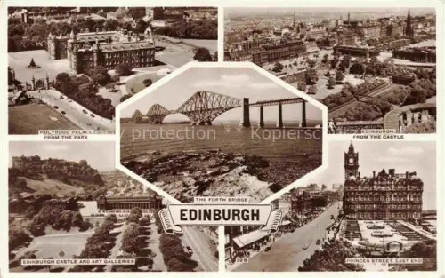 AK / Ansichtskarte EDINBURGH  SCOTLAND UK Holyrood-Palace Forth-Bridge Edinburgh-Castle Princes-Street Art-Galleries Luftbild Mehrbildkarte S/W-Foto
