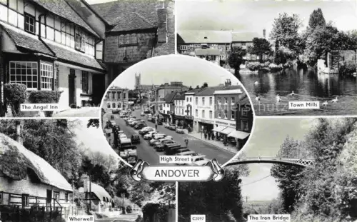 AK / Ansichtskarte Andover SOUTHAMPTON UK Angel-Inn High-Street Town-Mills Wherwell Iron-Bridge Mehrbildkarte S/W-Foto