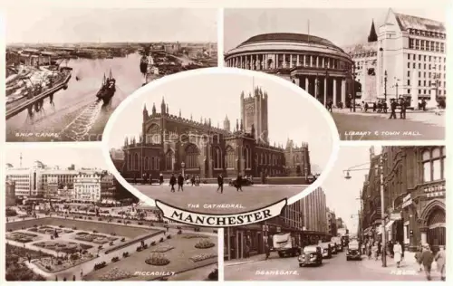 AK / Ansichtskarte MANCHESTER  UK Ship-Canal Bibliothek Town-Hall Kathedrale Piccadilly Deansgate Mehrbildkarte S/W-Foto