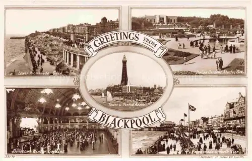 AK / Ansichtskarte BLACKPOOL  UK Lower-Promenade Gynn Italian-Gardens Stanley-Park Blackpool-Tower Winter-Gardens-Ballroom North-Pier Mehrbildkarte S/W-Foto