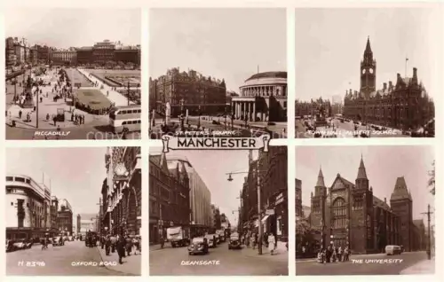 AK / Ansichtskarte MANCHESTER  UK Piccadilly St.-Peters-Square Town-Hall Albert-Square Oxford-Road Deansgate Universitaet Mehrbildkarte S/W-Foto
