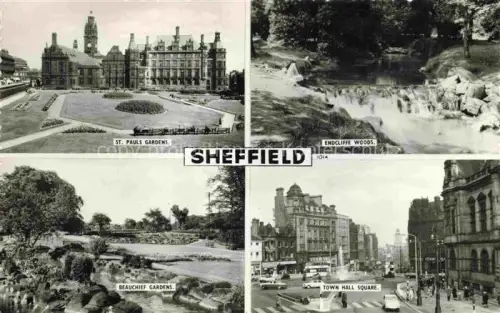 AK / Ansichtskarte Sheffield  UK St-Pauls-Gardens Endcliffe-Woods Beauchief-Gardens Town-Hall-Square Rathaus Park Wasserfall Strassenszene Mehrbildkarte