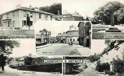 AK / Ansichtskarte Carnforth Lancaster Lancashire UK Yealand-Manor-Hotel Market-Street The-Green Capernwray-Road The-Dykes Strassenszene Kriegerdenkmal Mehrbildkarte