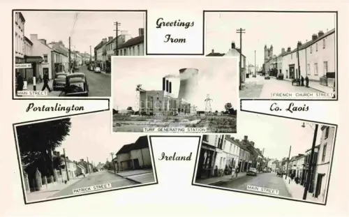 AK / Ansichtskarte Portarlington DUBLIN Ireland Main-Street French-Church-Street Turf-Generating-Station Patrick-Street Kraftwerk Strassenszene Mehrbildkarte