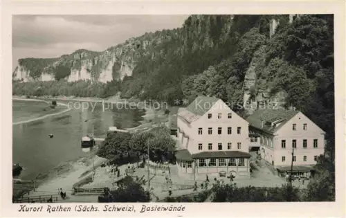AK / Ansichtskarte Rathen Saechsische Schweiz Basteiwaende Elbe Felsen Hotel Dampfer Saechsische-Schweiz